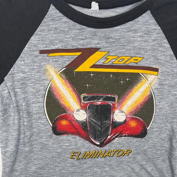 Vintage ZZ Top Rock Band Tee Eliminator 1983 Concert Raglan Graphic Gray Large - Picture 5 of 7